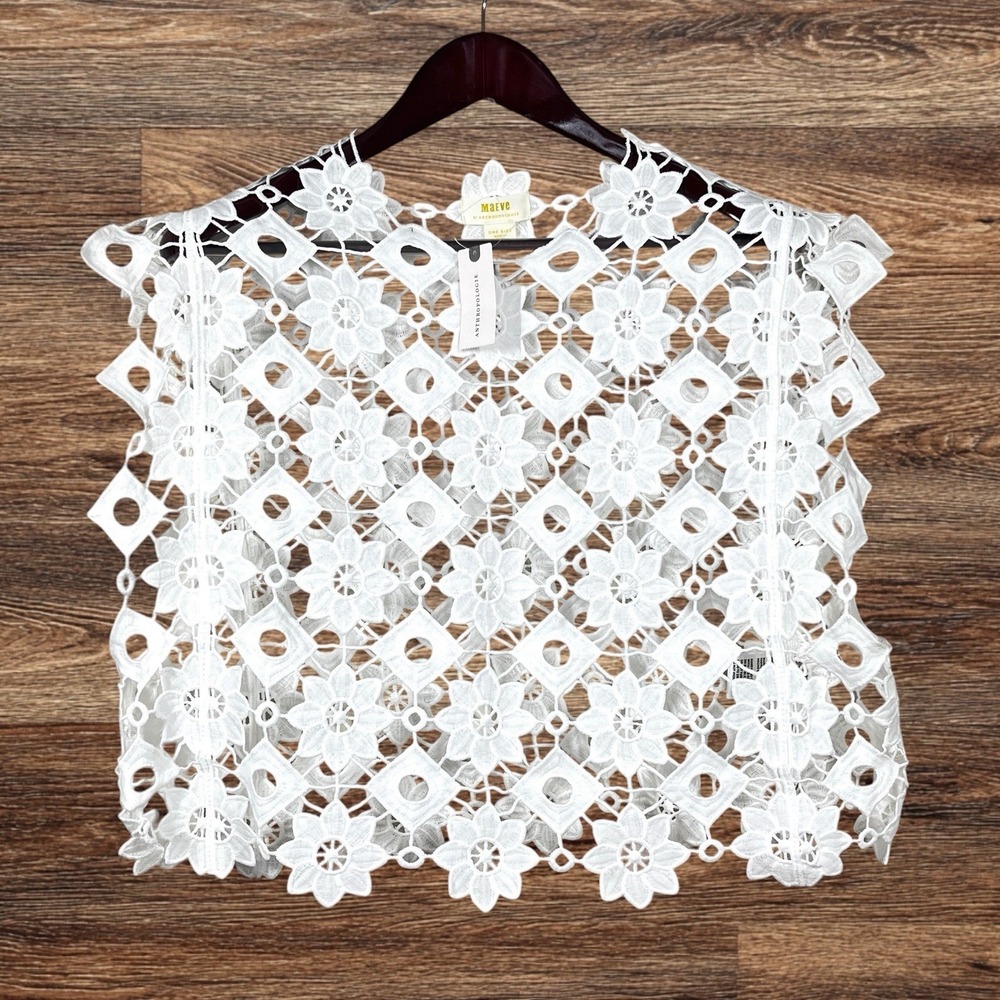 MWT Maeve‎ Anthropologie Floral Shell Top Womens OS White Sheer Sleeveless Boxy